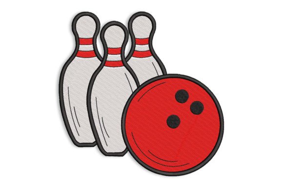 Bowling Ball and Pins Embroidery Design